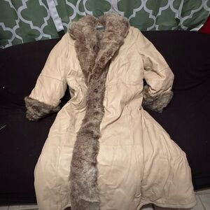 Women's Cream Faux Fur Trim Coat